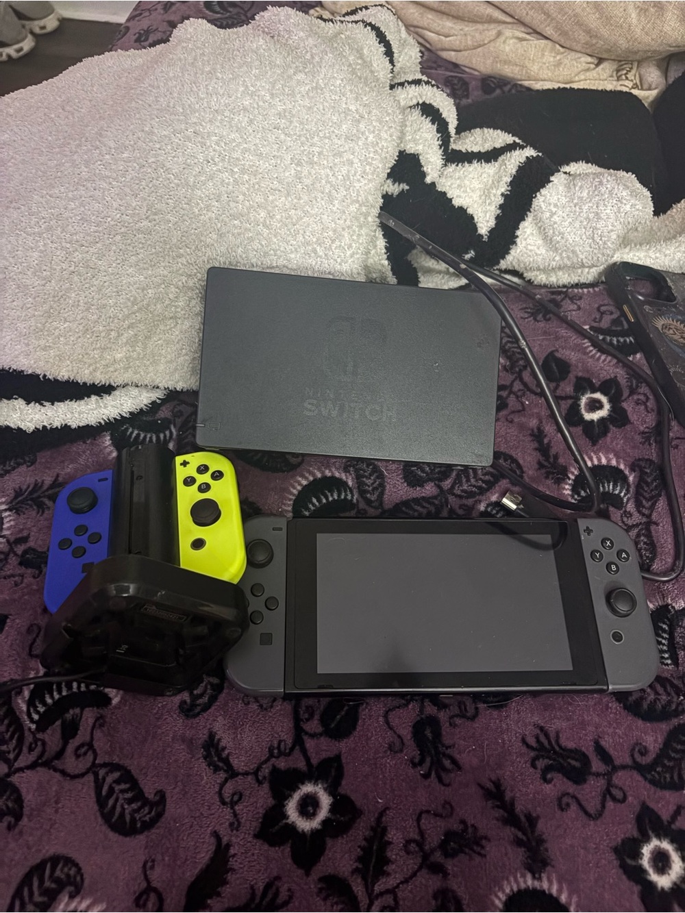 Nintendo Switch Console with Neon Yellow & Neon Blue Joy‑Con and Gray Dock